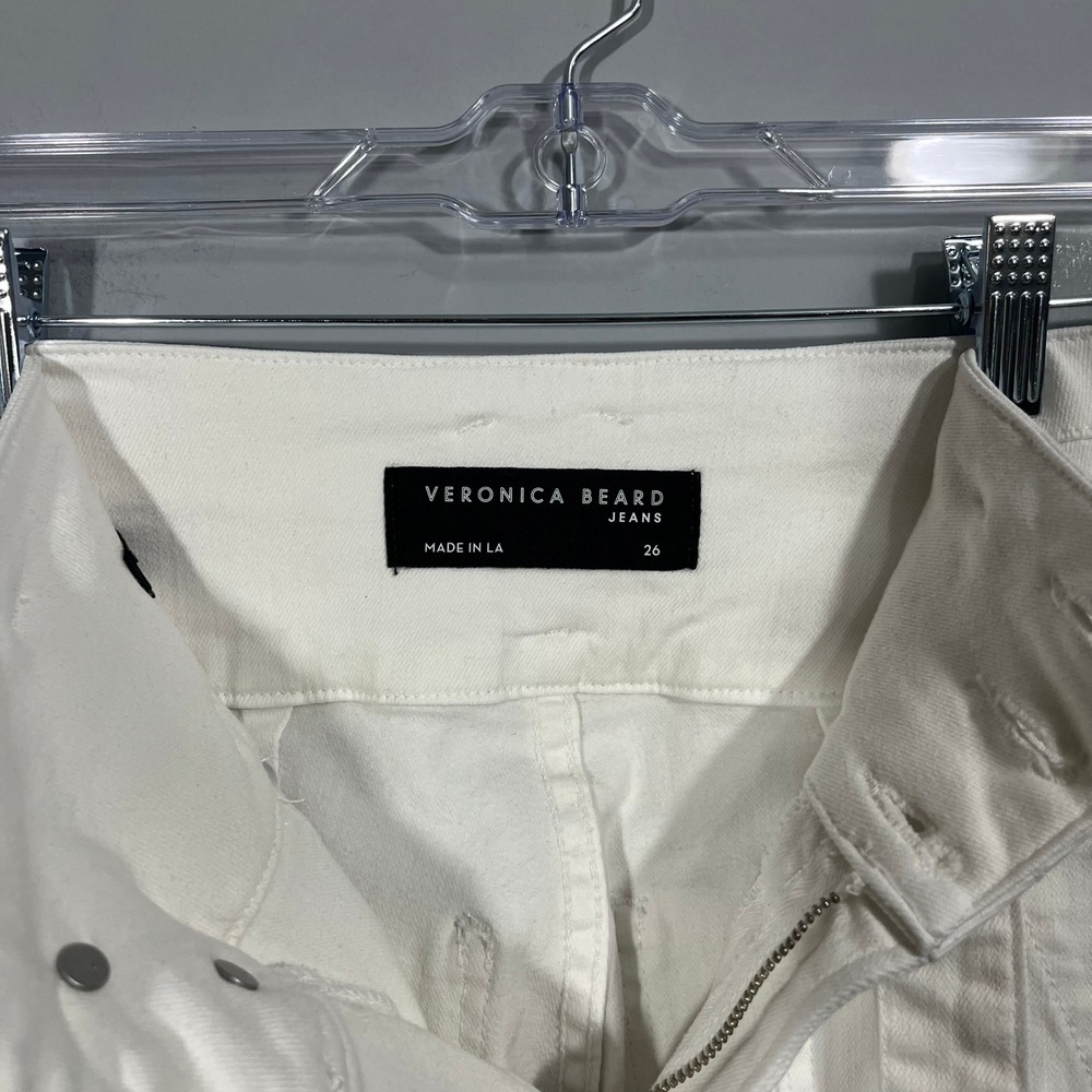 Veronica Beard Logan Slim Straight Extra High Rise White Tie Waist Jeans Size 26 - Picture 4 of 8